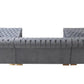 Gray Velvet U Shaped Three Piece Sofa and Chaise Sectional With Toss Pillows