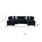 Black Velvet U Shaped Three Piece Sofa and Chaise Sectional With Toss Pillows