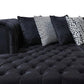 Black Velvet U Shaped Three Piece Sofa and Chaise Sectional With Toss Pillows