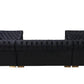 Black Velvet U Shaped Three Piece Sofa and Chaise Sectional With Toss Pillows