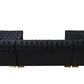 Black Velvet U Shaped Three Piece Sofa and Chaise Sectional With Toss Pillows