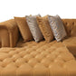Mustard Velvet U Shaped Three Piece Sofa and Chaise Sectional With Toss Pillows