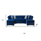 Blue Velvet U Shaped Three Piece Sofa and Chaise Sectional With Toss Pillows