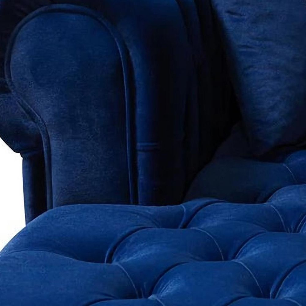 Blue Velvet U Shaped Three Piece Sofa and Chaise Sectional With Toss Pillows