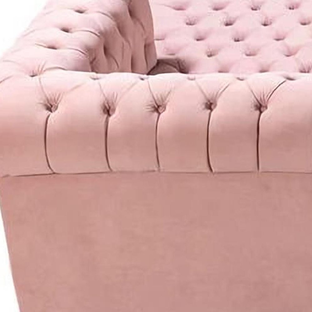 Pink Velvet U Shaped Three Piece Sofa and Chaise Sectional With Toss Pillows