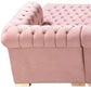 Pink Velvet U Shaped Three Piece Sofa and Chaise Sectional With Toss Pillows
