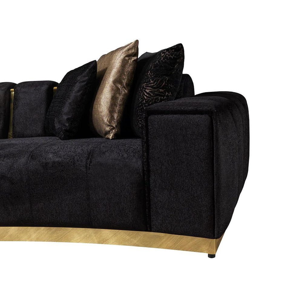Black Velvet Modular Curved Two Piece Sectional With Toss Pillows