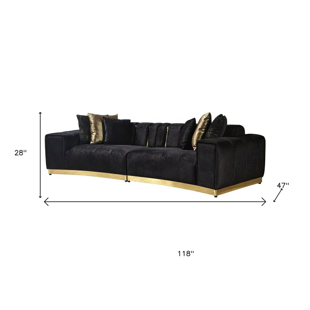Black Velvet Modular Curved Two Piece Sectional With Toss Pillows