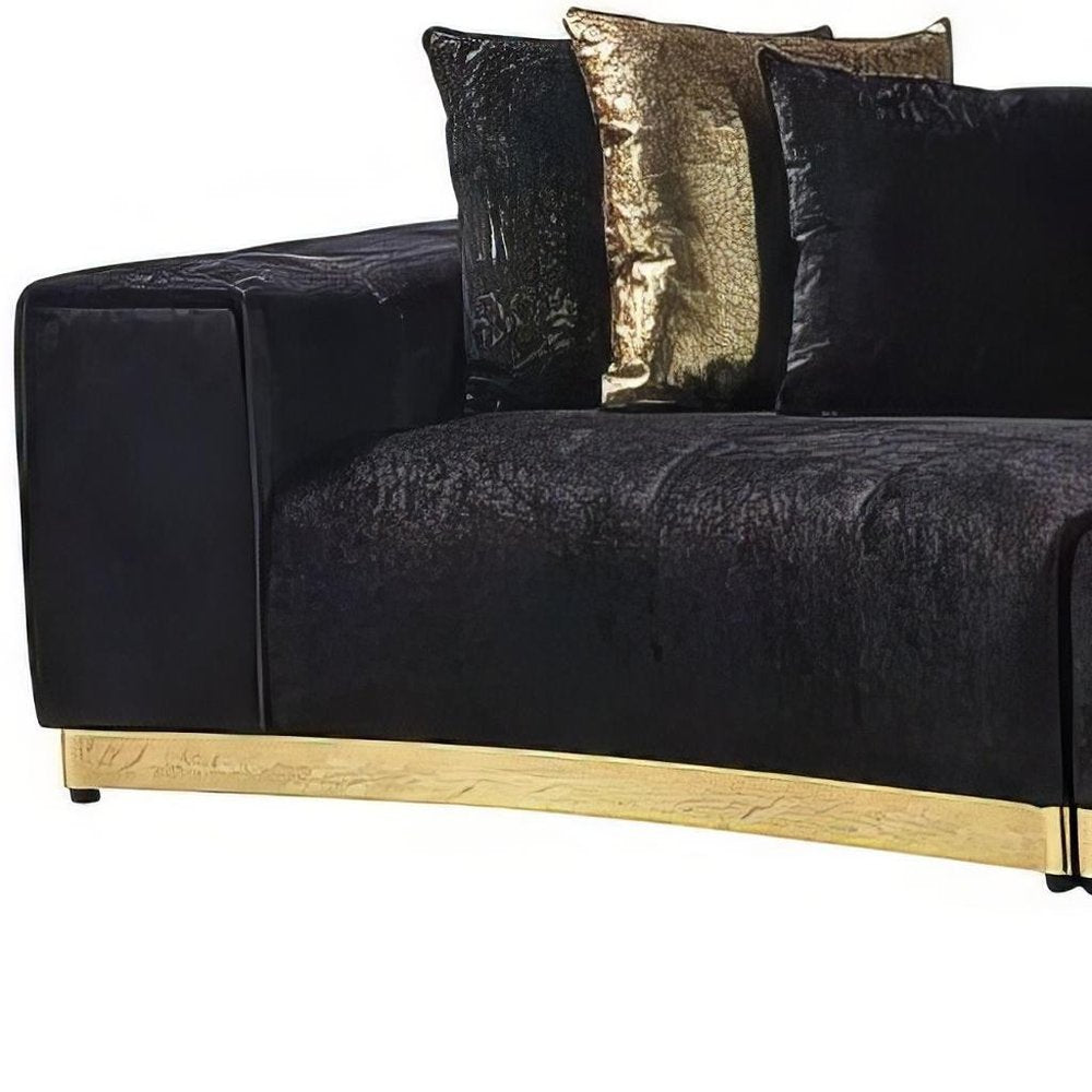 Black Velvet Modular Curved Two Piece Sectional With Toss Pillows