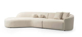 Ivory Boucle Modular Curved Two Piece Sofa and Chaise Sectional With Toss Pillows