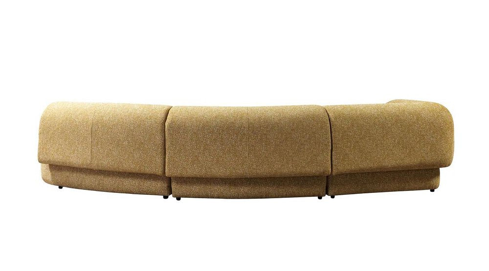 Mustard Boucle Modular Curved Three Piece Sectional With Toss Pillows