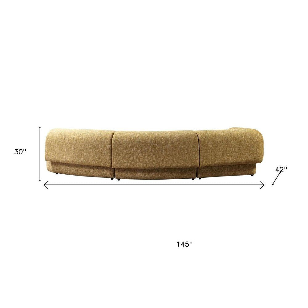 Mustard Boucle Modular Curved Three Piece Sectional With Toss Pillows