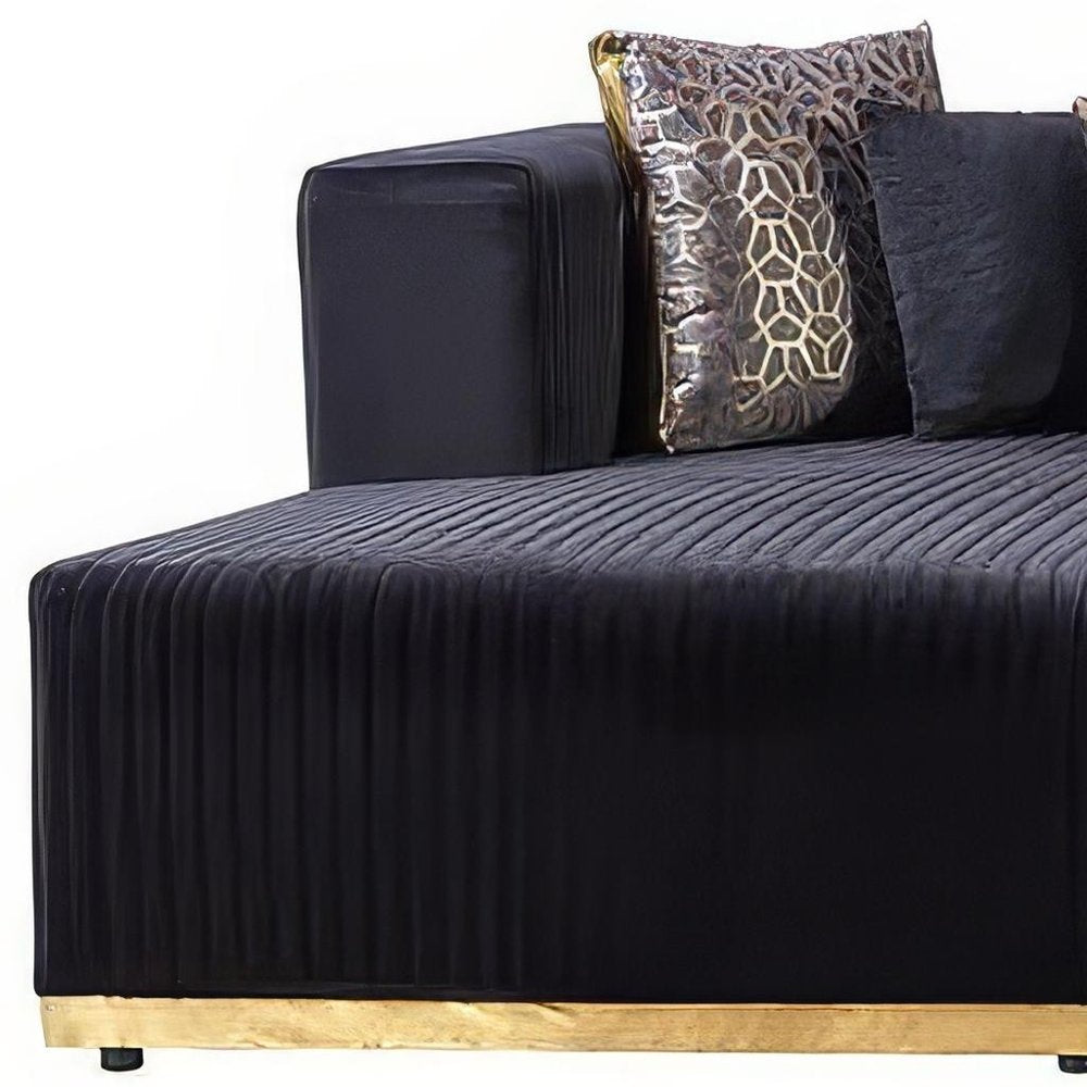 Black Velvet Modular U Shaped Four Piece Sofa and Chaise Sectional With Toss Pillows