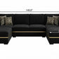 Black Velvet Modular U Shaped Four Piece Sofa and Chaise Sectional With Toss Pillows