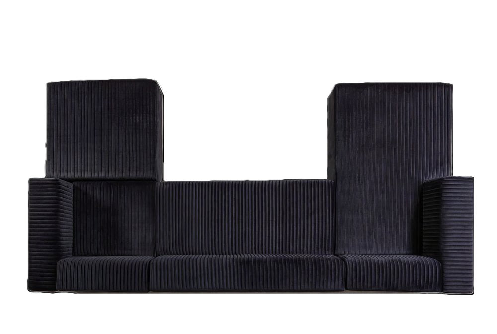 Black Velvet Modular U Shaped Four Piece Sofa and Chaise Sectional With Toss Pillows