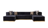 Black Velvet Modular U Shaped Four Piece Sofa and Chaise Sectional With Toss Pillows