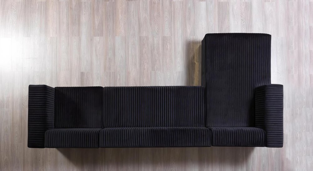 Black Velvet Modular U Shaped Four Piece Sofa and Chaise Sectional With Toss Pillows