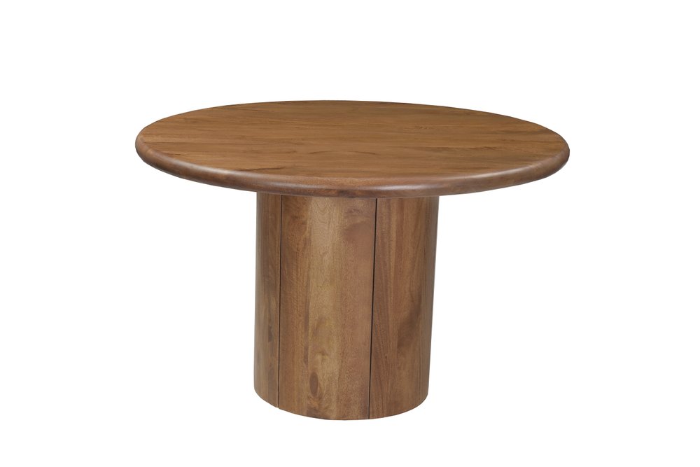 48" Brown Solid Wood Pedestal Base Round Top Dining Table