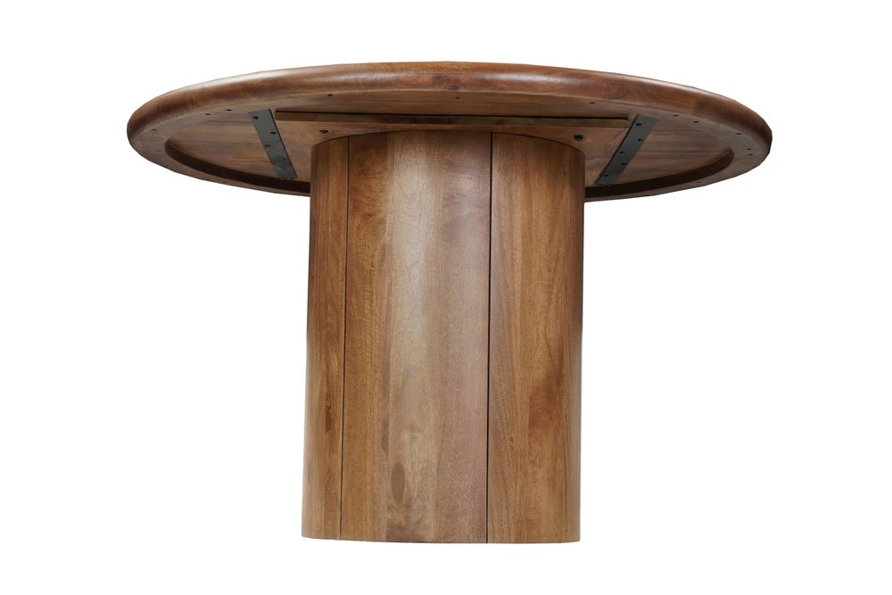 48" Brown Solid Wood Pedestal Base Round Top Dining Table