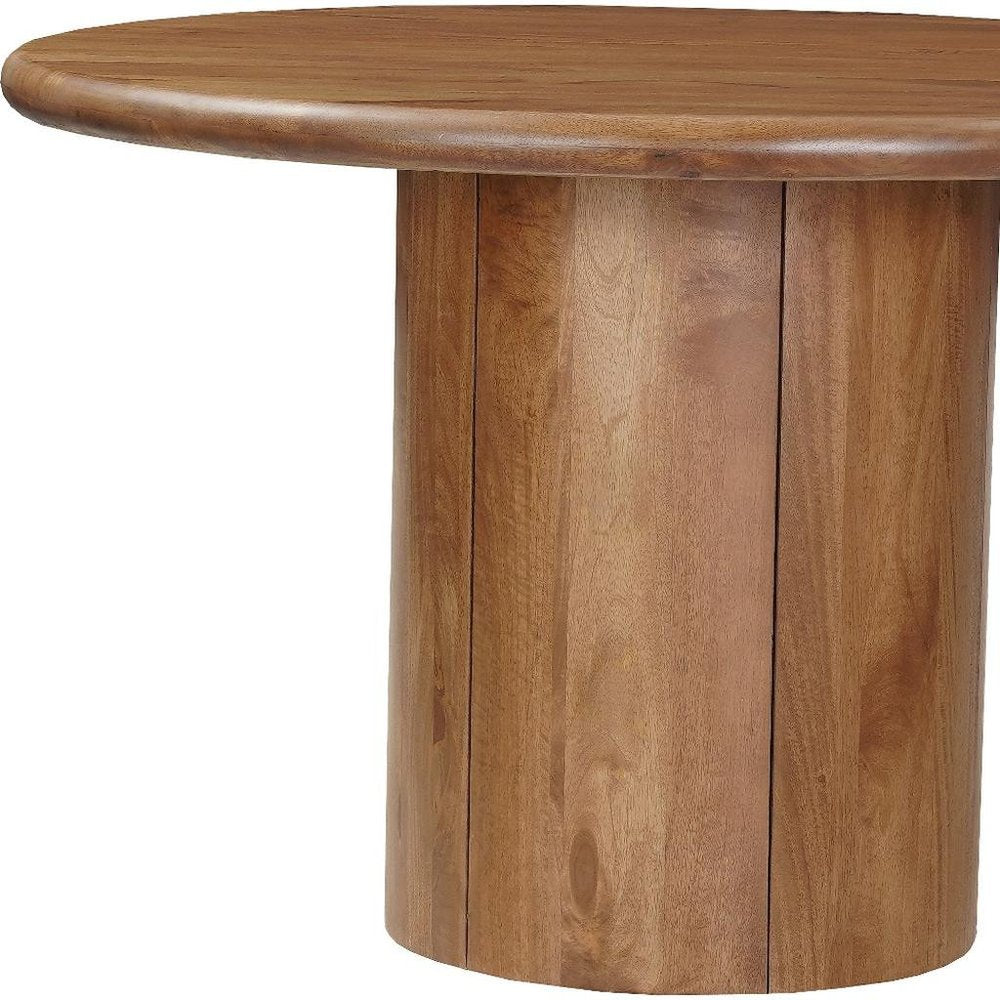 48" Brown Solid Wood Pedestal Base Round Top Dining Table