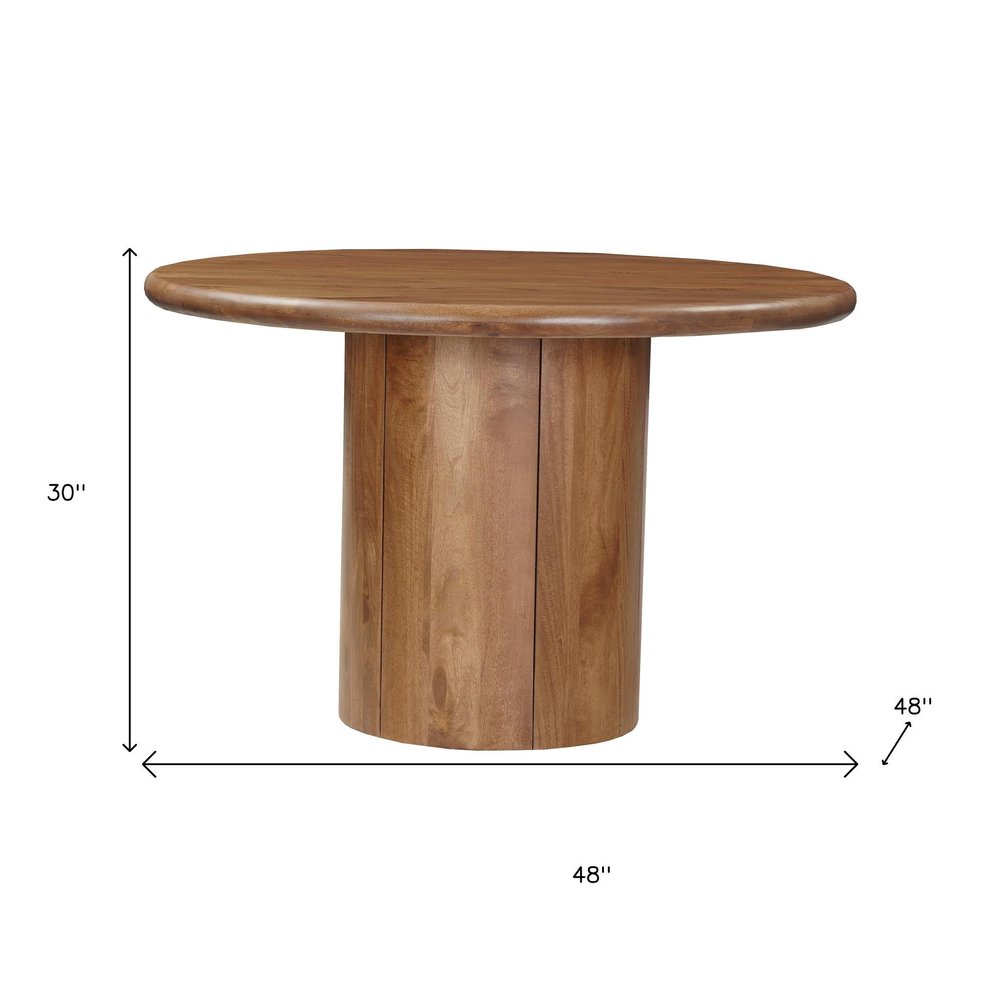 48" Brown Solid Wood Pedestal Base Round Top Dining Table