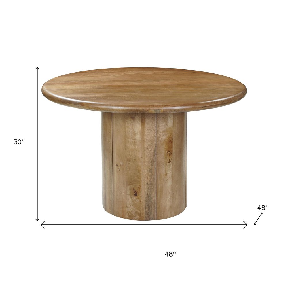 48" Natural Solid Wood Pedestal Base Round Top Dining Table
