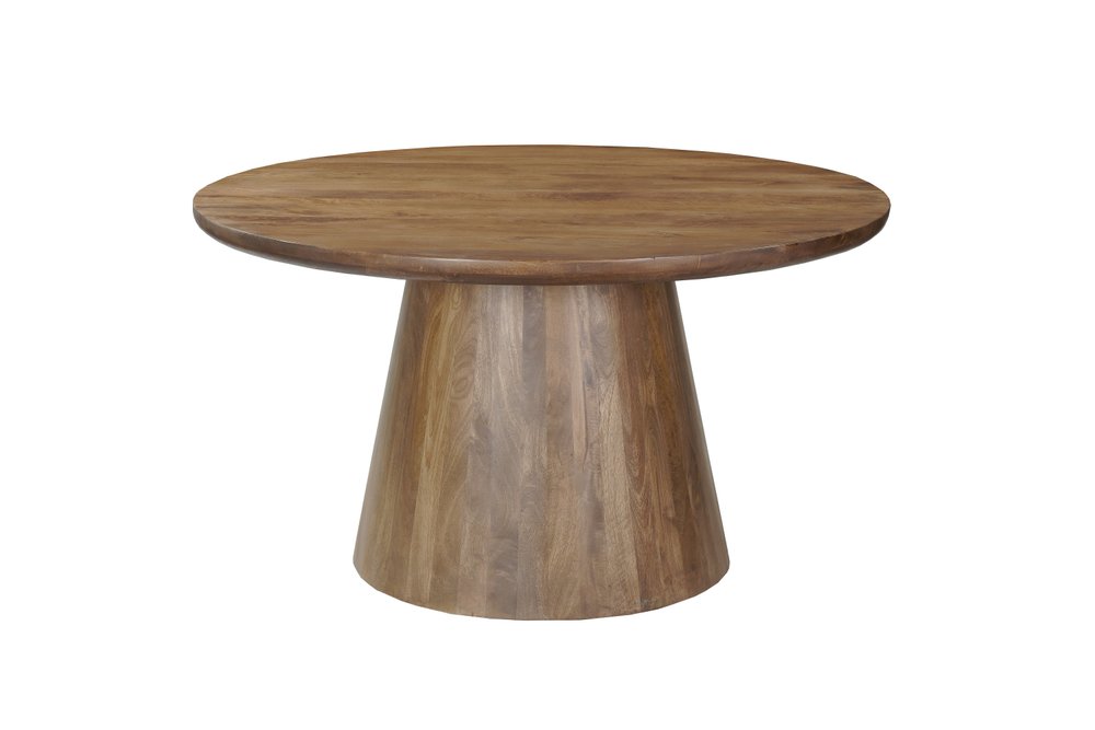 54" Brown Solid Wood Pedestal Base Round Top Dining Table