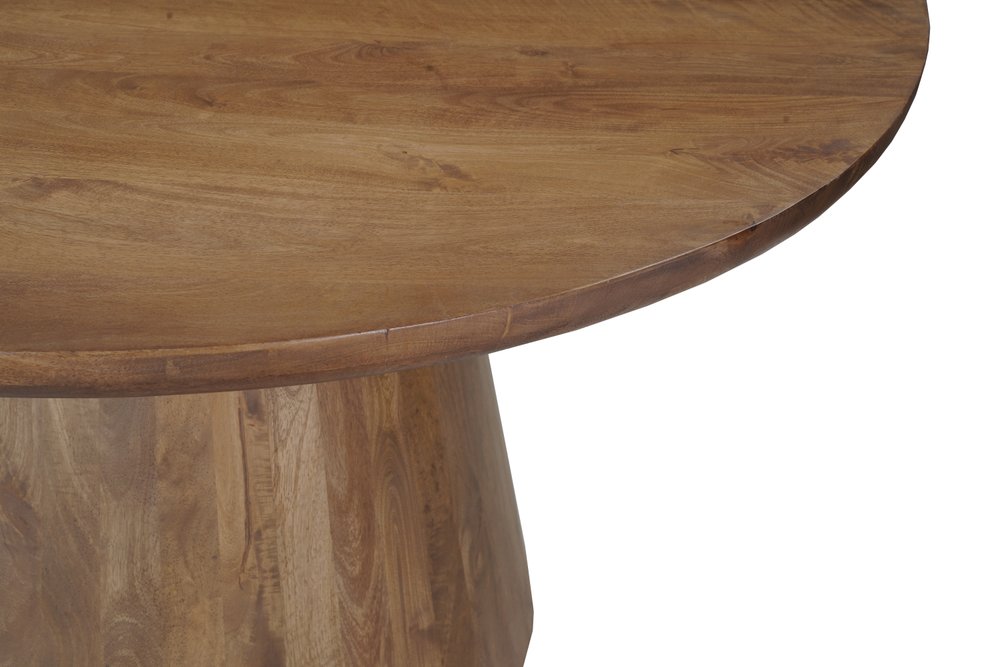 54" Brown Solid Wood Pedestal Base Round Top Dining Table