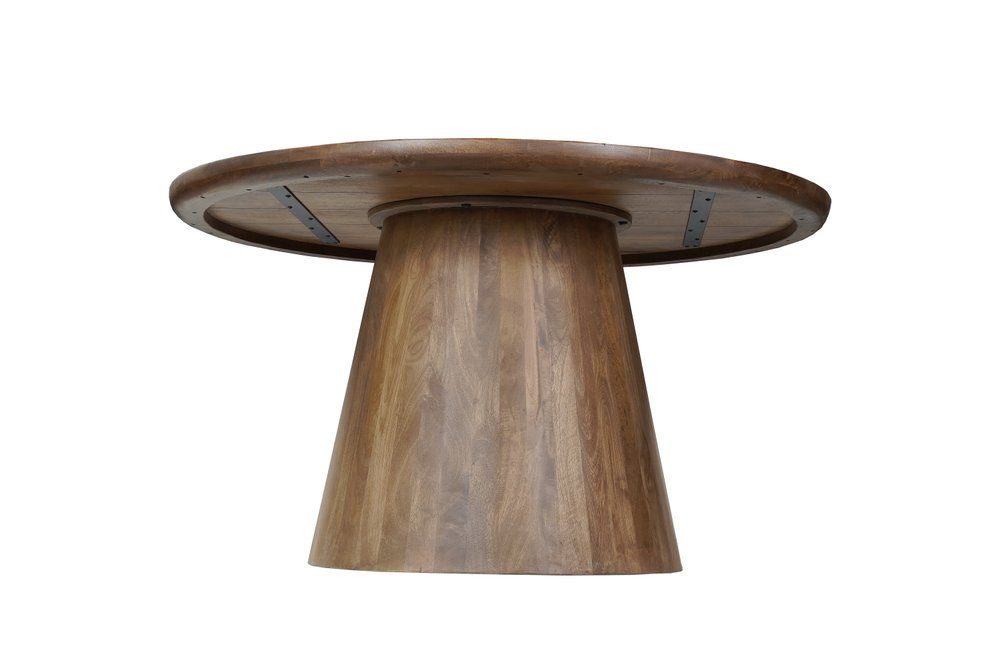 54" Brown Solid Wood Pedestal Base Round Top Dining Table