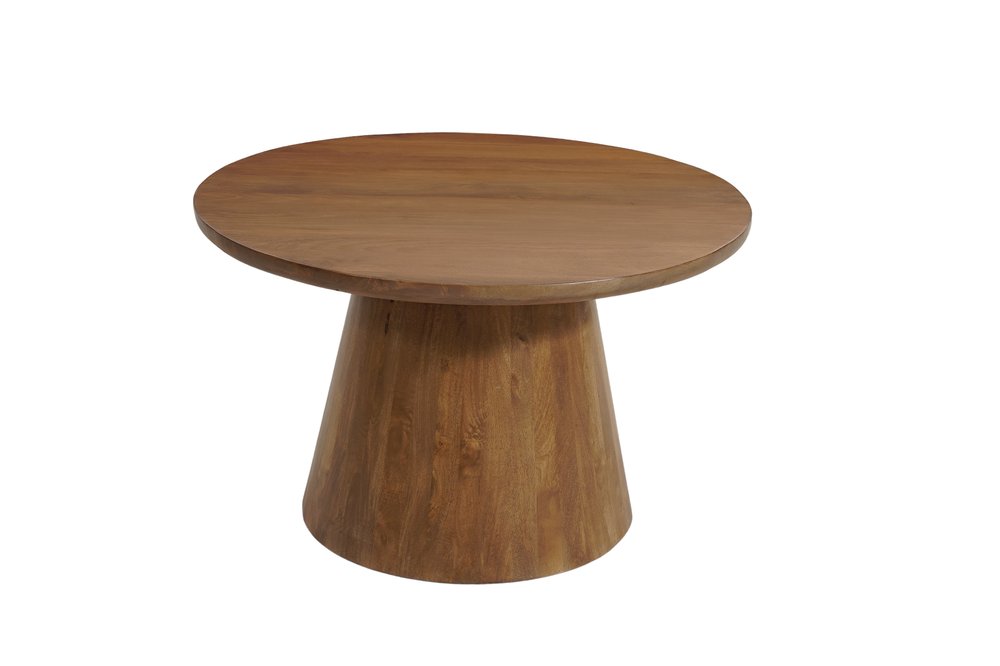 54" Brown Solid Wood Pedestal Base Round Top Dining Table