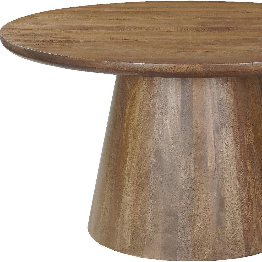 54" Brown Solid Wood Pedestal Base Round Top Dining Table