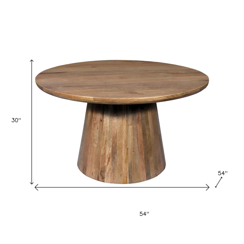 54" Natural Solid Wood Pedestal Base Round Top Dining Table