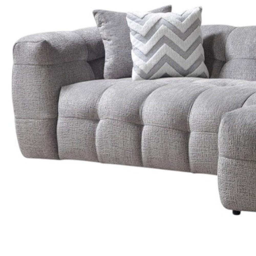 Light Gray Boucle L Shaped Two Piece Sofa and Chaise Sectional With Toss Pillows