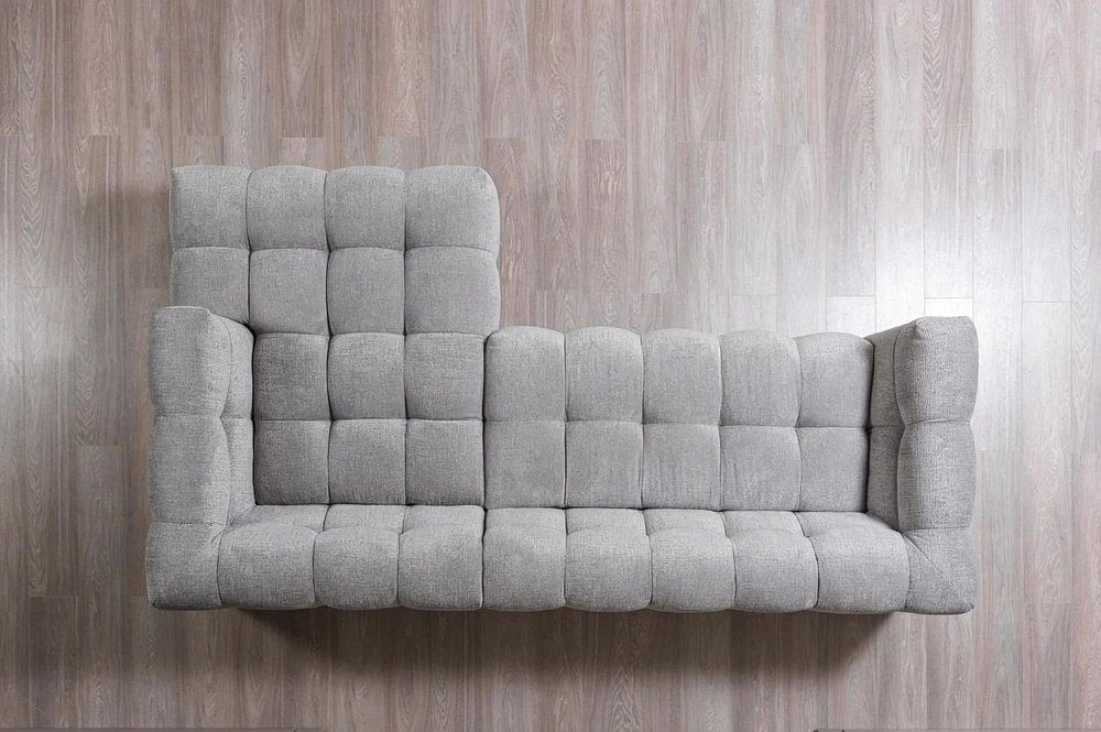 Light Gray Boucle L Shaped Two Piece Sofa and Chaise Sectional With Toss Pillows