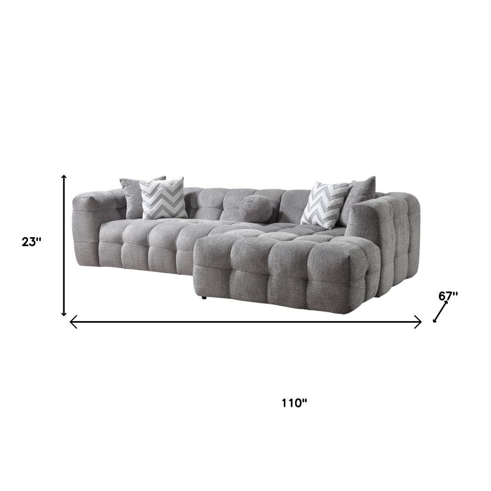 Light Gray Boucle L Shaped Two Piece Sofa and Chaise Sectional With Toss Pillows