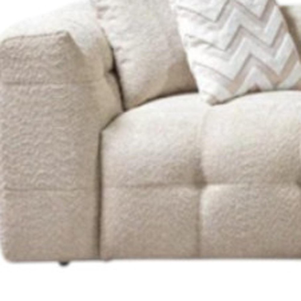 Ivory Boucle L Shaped Two Piece Sofa and Chaise Sectional With Toss Pillows