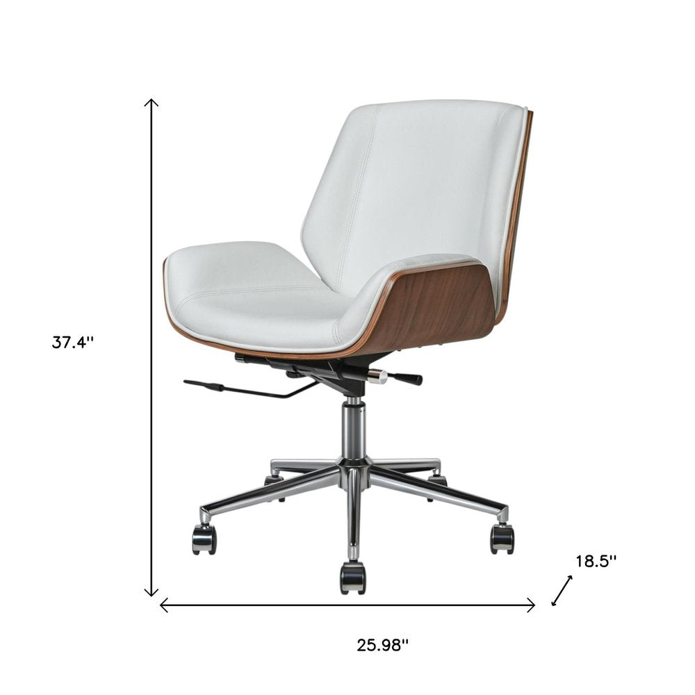 White Silver and Walnut Adjustable Height Swivel Rolling Conference Office Chair