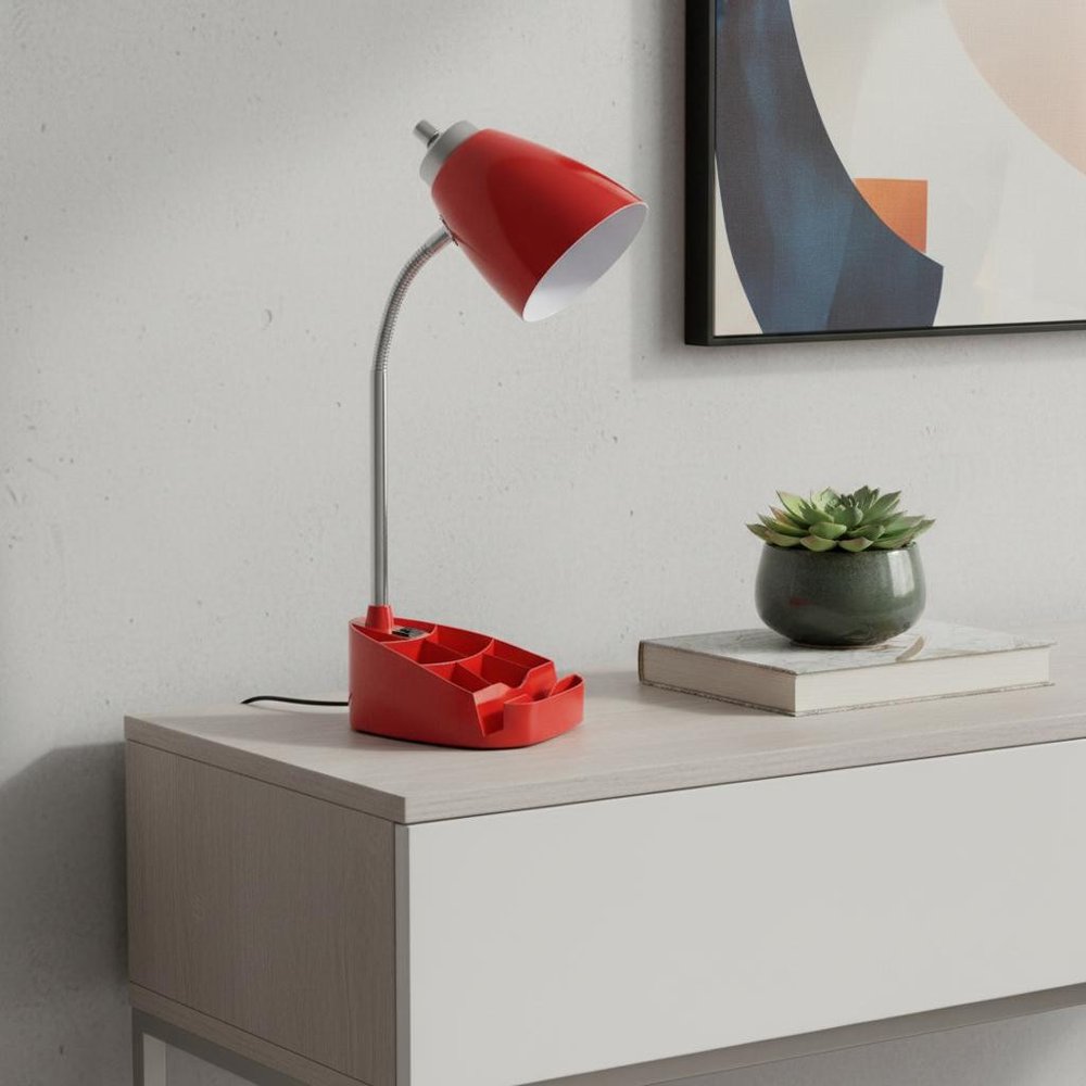 19" Red Table Lamp With Cone Shade