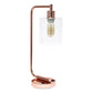 19" Rose Gold Iron Lantern USB Table Lamp With Clear Cylinder Shade