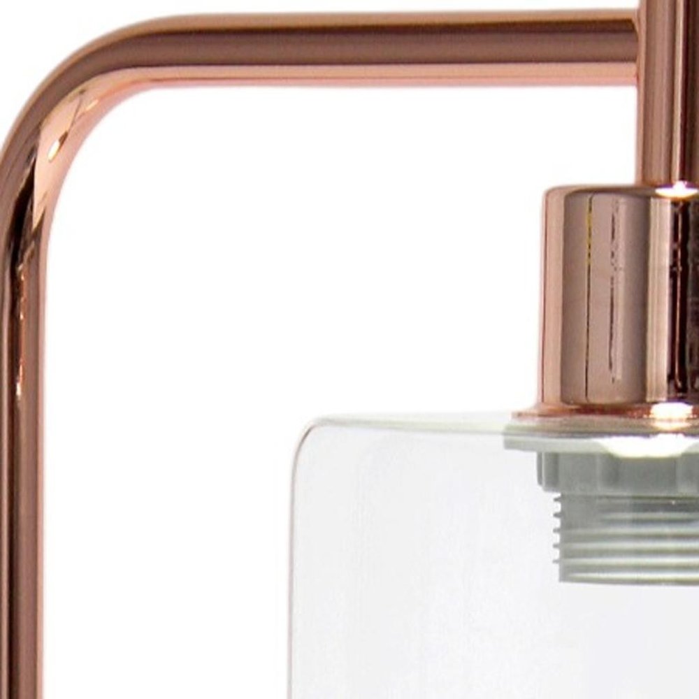 19" Rose Gold Iron Lantern USB Table Lamp LED With Clear Cylinder Shade