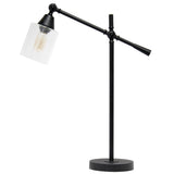 28" Black Metal Table Lamp With Clear Cylinder Shade