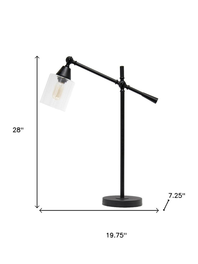28" Black Metal Table Lamp With Clear Cylinder Shade