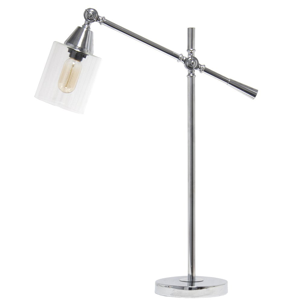 28" Silver Metal Table Lamp With Clear Cylinder Shade