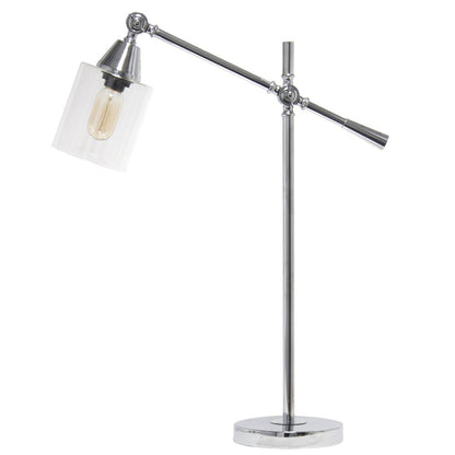 28" Silver Metal Table Lamp With Clear Cylinder Shade