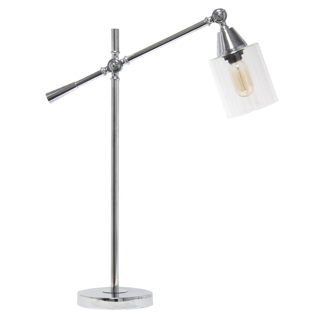 28" Silver Metal Table Lamp With Clear Cylinder Shade