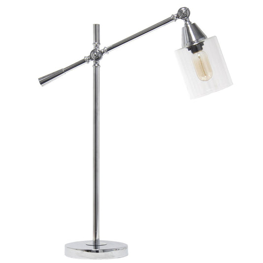 28" Silver Metal Table Lamp With Clear Cylinder Shade