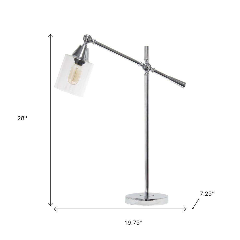 28" Silver Metal Table Lamp With Clear Cylinder Shade