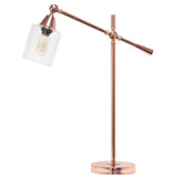 28" Rose Gold Metal Table Lamp With Clear Cylinder Shade