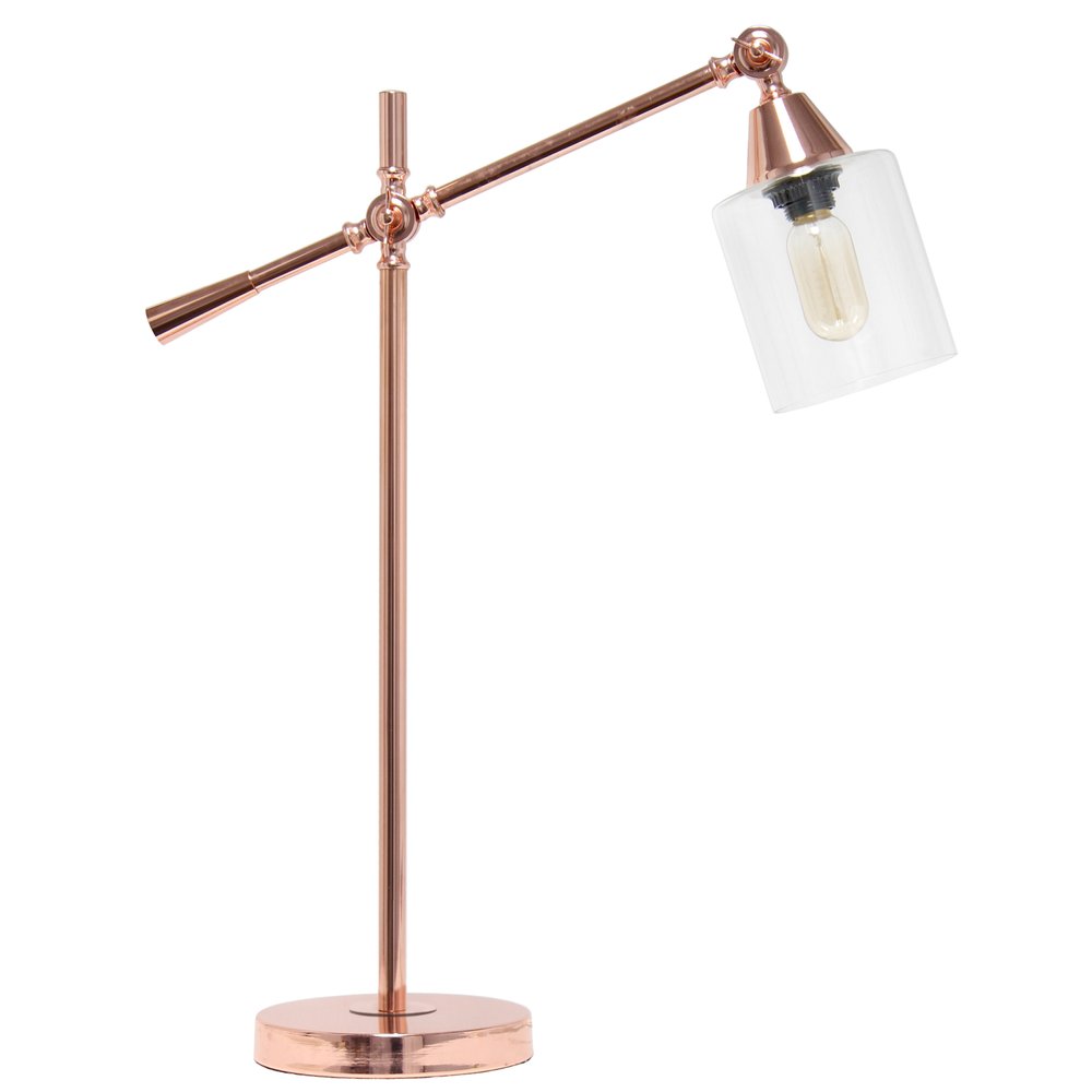 28" Rose Gold Metal Table Lamp With Clear Cylinder Shade