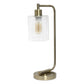 19" Antiqued Brass Metal Lantern Table Lamp With Clear Cylinder Shade